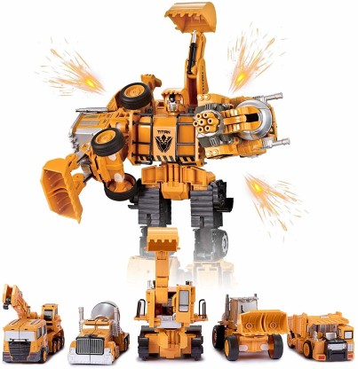 Green ERCHAOXI 5 in 1 Robot Toys for Boys,5 Construction Trucks Transform into a Big Robot Toys,Take Apart Toys Vehicle playsets,STEM Building Toys for 5 6 7 Years Old Boys 