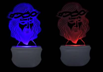 Mitansh The Jesus 3D illusion Led Night Lamp comes with 7 Multicolor lighting effect Suitable for for Room,Drawing Room,Lobby (Pack of 2) Night Lamp
