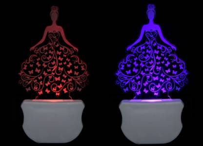 Mitansh The Bride 3D illusion Led Night Lamp comes with 7 Multicolor lighting effect Suitable for for Room,Drawing Room,Lobby (Pack of 2) Night Lamp