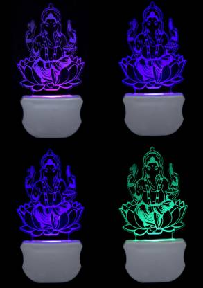 PRIMESPOT The Lord Ganesh 3D illusion Led Night Lamp comes with 7 Multicolor lighting effect , Suitable for Room,Drawing Room,Lobby (Pack of 4) Night Lamp