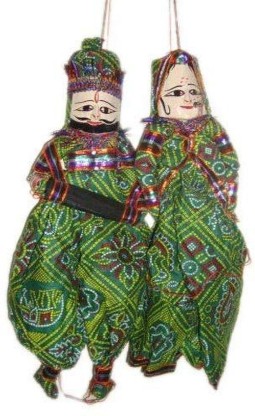 Kathputli aka Rajasthani Dolls Art Handmade Puppet Pair Wood Folk Puppets RED 