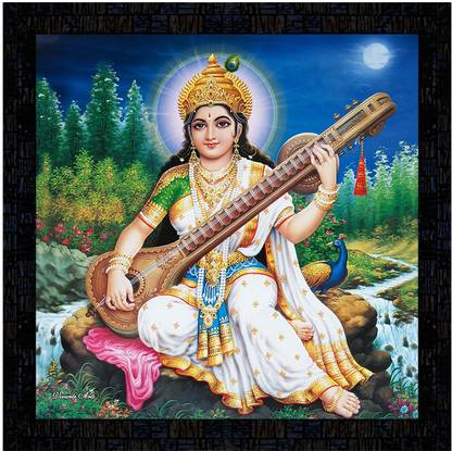 poster n frames framed poster of Saraswati Digital Reprint 14 inch x 14 inch Painting