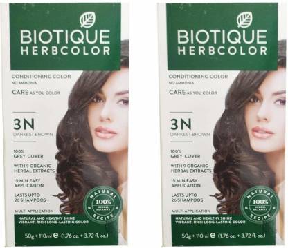 BIOTIQUE Herbcolor Conditioning No Ammonia Hair Color with 9 Organic Herbal  Extracts (Brown, 50 g and 110 ml) (pack of 4) , Darkest brown - Price in  India, Buy BIOTIQUE Herbcolor Conditioning