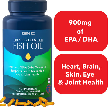 GNC Triple Strength Fish Oil - 900 mg of EPA/DHA Omega 3s (120 SoftGels )  Price in India - Buy GNC Triple Strength Fish Oil - 900 mg of EPA/DHA Omega  3s (