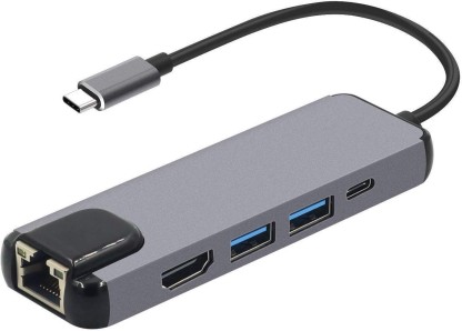White Basics USB 3.1 Type-C to 3 Port USB Hub with Ethernet Adapter 