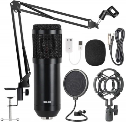 Renewed Yumingchuang Studio Microphone Broadcast Professional Singing Microphone BM-800 Music Sound Recording Microphone for Computer MIC Black,with Microphone Stand 