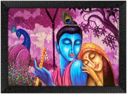 Nilanshi Arts Beautiful Radha Krishna love home decor modern wall art with frame painting canvas print Digital Reprint 14 inch x 20 inch Painting
