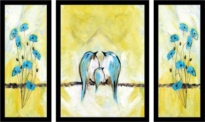 Dolphin Art Birds and flower modern art 3 Piece Painting with Synthetic Frame Digital Reprint 13 inch x 21 inch Painting Digital Reprint 13 inch x 21 inch Painting