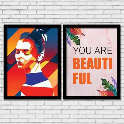 Modern Arts Motivation Quotes You Are Beautiful Women Poster With Glass Frame Framed Wall Poster Art For Living Room Bedroom Wall Decoration Set Of 2 Paper Print Decorative Posters In India