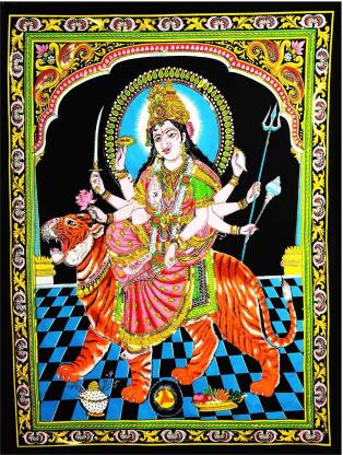 AMURA artisans Goddess Maa Durga on Lion Black Background Art Tapestry  Price in India - Buy AMURA artisans Goddess Maa Durga on Lion Black  Background Art Tapestry online at 