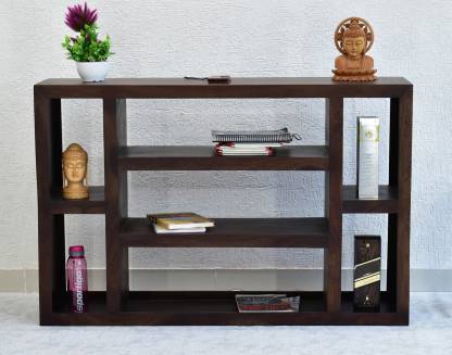 Dark Walnut Solid Wood Open Book Shelf, Dark Walnut Finish Bookcase