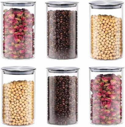 shreenath sales Food Storage Jar, Containers with Airtight Stainless Steel  Lids,Clear Glass Kitchen Canisters(1050 ml) (6) - 1050 ml Glass Grocery ...