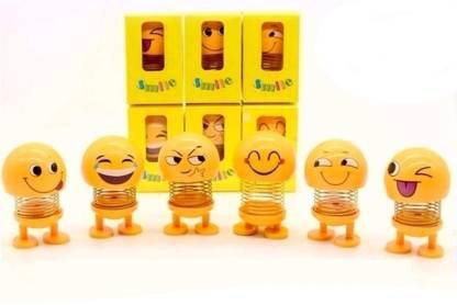 india fun zone Smiley Spring Doll 6 Pcs pack Cute Emoji Bobble Head Dolls Funny Face CAR Decoration new