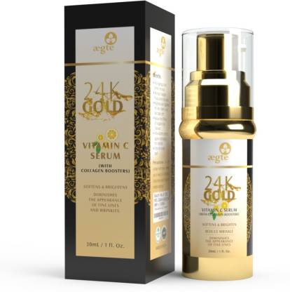 Aegte 24K Gold Vitamin C Serum (with Collagen Booster) Enriched with Vitamin E, Collagen, Rose Extract - 30 ml / 1 fl. Oz