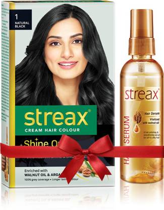 Streax Walnut Hair Serum 100Ml + Regular Natural Black 1 Hair colour Price  in India - Buy Streax Walnut Hair Serum 100Ml + Regular Natural Black 1 Hair  colour online at 