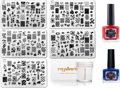 Royalkart Nail Stamping Kit With 5 Rectangular Image Plates, Silicone  Stamper & Scraper & 2 Pcs Stamping Nail Polish - Price in India, Buy  Royalkart Nail Stamping Kit With 5 Rectangular Image