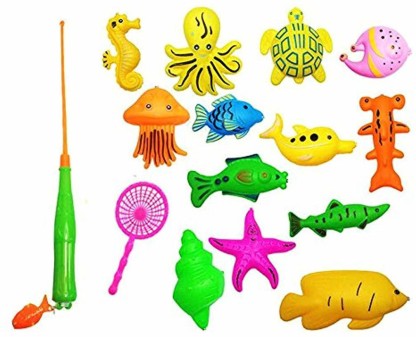 NiGHT LiONS TECH 9 Pcs Bath Toys Set Summer Beach Toy Magnetic Fishing Toys Waterproof Floating Fish Play Sets Learning Education Toy Set for Kids 