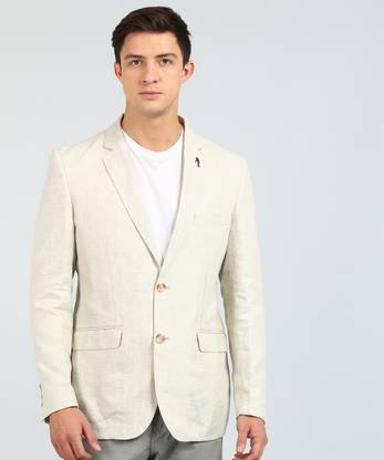 Self Design Single Breasted Casual Men Full Sleeve Blazer (Beige)