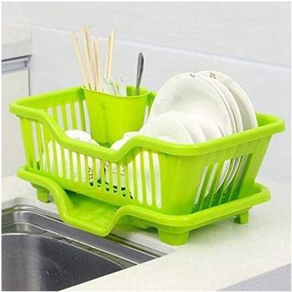 Hridaan 3 In1 Kitchen Sink Plastic Dish Rack With Drain Board And Utensil Cup Dish Drainer Kitchen Rack Price In India Buy Hridaan 3 In1 Kitchen Sink Plastic Dish Rack With