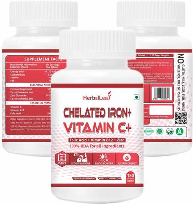 herballeaf chelated iron with vitamin c b12 folic acid zn supplement