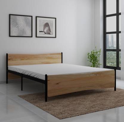 Home Edge Fresco Natural Wood Metal, Iron And Wood Queen Bed