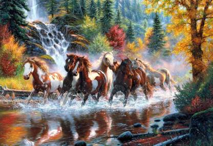 Seven Lucky Running Horses Vastu Wallpapers canvas print art large size  painting Poster For Living Room,Bedroom,Office,Kids Room,Hall Canvas Art -  Art & Paintings posters in India - Buy art, film, design, movie,