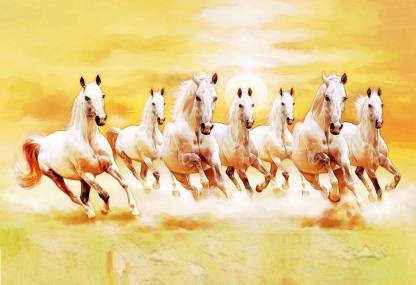 Seven Lucky Running Horses Vastu Wallpapers canvas print art extra large  size jumbo painting Poster For Living Room,Bedroom,Office,Kids Room,Hall  Canvas Art - Nature posters in India - Buy art, film, design, movie,
