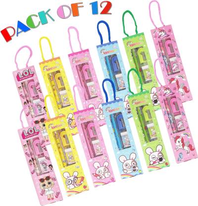 Parteet Birthday Party Return Gifts Mix Stationery Kit Set in a Fancy Box for Kids (Pack of 12)
