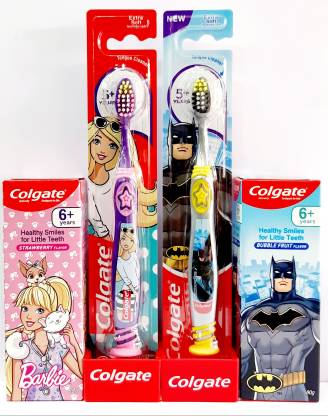 Colgate Kids 5+ Years Toothbrush (Barbie & Batman), Each 1 Pc + Kids 6+  Years Toothpaste (Barbie Strawberry flavor & Batman Bubble Fruit Flavor),  Each 1 Pc Price in India - Buy