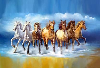 Seven Lucky Running Horses Vastu Wallpapers canvas print art medium size  painting Poster For Living Room,Bedroom,Office,Kids Room,Hall Canvas Art -  Art & Paintings posters in India - Buy art, film, design, movie,