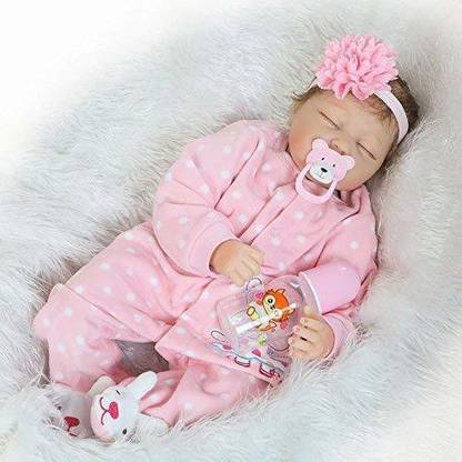 Pinky Reborn Pinky Realistic 22 Inch 55cm Soft Dolls Vinyl Silicone Handmade Reborn Baby Dolls Real Touch Lifelike Looking Newborn Baby Girl Dolls Cute Child Birthday And Xmas Gift Cat Pinky