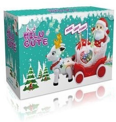 Kids Santa Sleigh & Reindeer Toy Funny Carriage Light & Music Children Gift Set 
