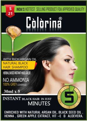 Colorina Hair Color Shampoo (30 ml X 10 Sachet) Natural Black | No Skin  Stain, No