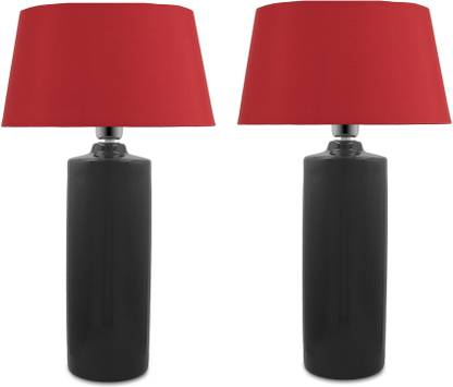 Homesake Ceramic Tube Base Shaped Base Black Table Lamp With Shade Set Of 2 Red Table Lamp Price In India Buy Homesake Ceramic Tube Base Shaped Base Black Table Lamp