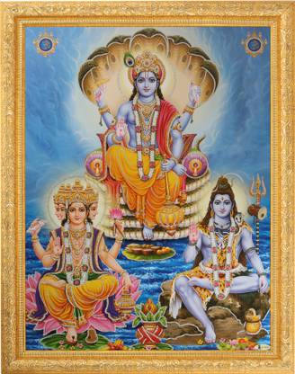 14 X 18 Inches Lakshmi Sararwati Ganesh Golden Zari Art Work Photo in Golden Frame Big Religious Wall Decor 14 X 18 Inches Lakshmi Sararwati Ganesh Golden Zari Art Work Photo in Golden Frame Big Religious Wall Decor