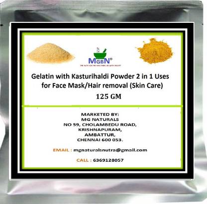 Mgbn Gelatin With Kasturihaldi Powder 2 In 1 Uses For Face Mask Hair Removal Skin Care 125 Gm Price In India Buy Mgbn Gelatin With Kasturihaldi Powder 2 In 1 Uses For Take 1 teaspoon of gelatin powder in a microwave safe bowl. inr
