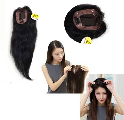 Ritzkart Women hair Topper/Patch Straight Double Knots Pieces Natural remi  Human with MONOFILAMENT Base Hand