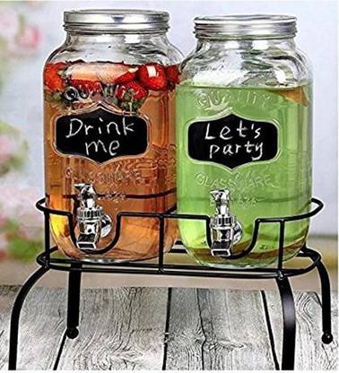 Raincart Imported Glassware Mason Jar Beverage Dispenser Set Of 2 Each 3 Ltr 3 L Glass Oil Container Price In India Buy Raincart Imported Glassware Mason Jar Beverage Dispenser Set