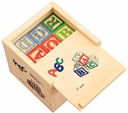 48 Wooden Blocks with Storage Box ABC's 123's Numbers Letters Alphabet Animals 