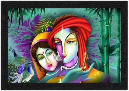 Art Amori Radha Krishna Painting with Synthetic Frame Digital Reprint