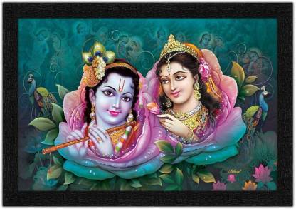 Art Amori Radha Krishna Face In Blooming Rose Flower Painting with