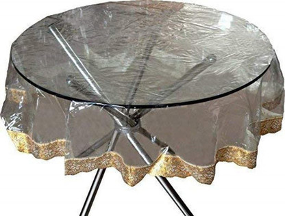 Transparent Table Cover with Golden Laces Is Waterproof For 8 Seater Table