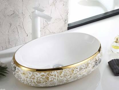 Ceramic Wash Basin Vessel Sink Over Or Above Counter Top For Bathroom Oval Shape - 24 X 16 Bathroom Sink