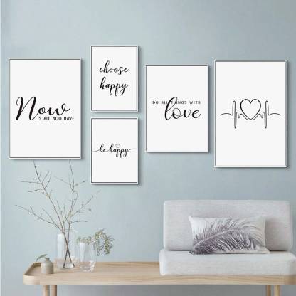 Pack Of 5 Inspirational Life Quote Prints Posters Be Happy Letters Painting Modern Wall Pictures For Living Room Bedroom Home Decor 12 X 18 Paper Print Quotes Motivation Posters