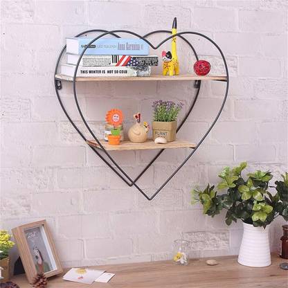 Artesia Wall Shelf Style Living Room Hanging Iron Solid Wood Shelves Partition Round Floating Display Stand Bookcase Flower Wooden In India Stand Iron Wooden Wall Shelf, Round Hanging Shelf