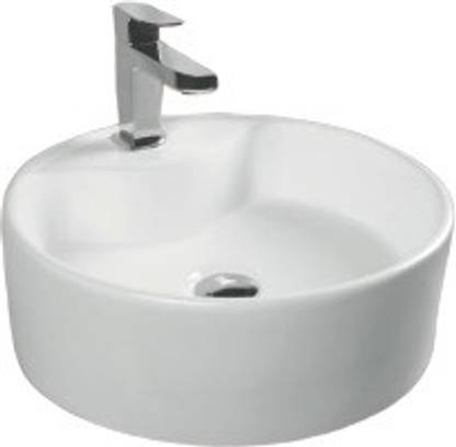 Urban Vessel Sink For Bathroom 18 Inch Round White Table Top Premium Designer Ceramic Wash Basin In India Urban Vessel Sink For Bathroom 18 Inch, Round White Vessel Sink