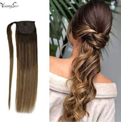 Youngsee 16inch Natural Ponytail Extensions Balayage Remy Human Ponytail  Wrap Around Dark Brown to Dark Blonde with Dark Ash Blonde Clip in Ponytail  Human 80g [CAT_4213] Hair Extension Price in India -