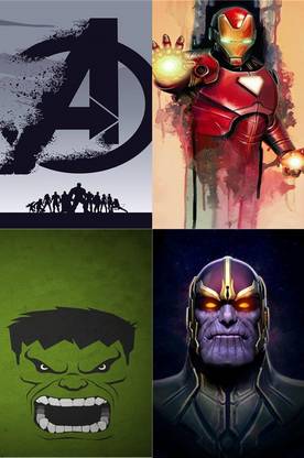 set of 4 iron man hulk thanos avenger logo premium wall room poster all superheroes wall posters for room no need of tape size 12x18 inch paper print movies posters in india buy art film design