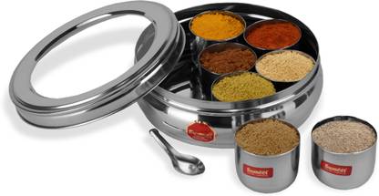 Spice Stainless Steel Belly Shape Masala Box//Dabba//Organiser with 7 Containers