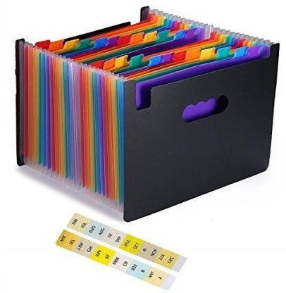 24 Pockets-Handle Walsilk 24 Pocket Portable File Folders with Handle,Multi-Colour A4 Accordion Document Organizer,Plastic Expanding File Folders for Office,Business,Travel,Study 